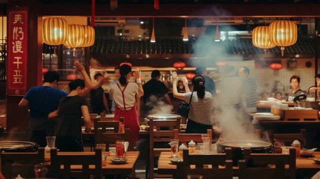 夏日夜幕下的消費場景:燒烤攤與小吃店熱鬧非凡,但一位顧客的行為引發爭議