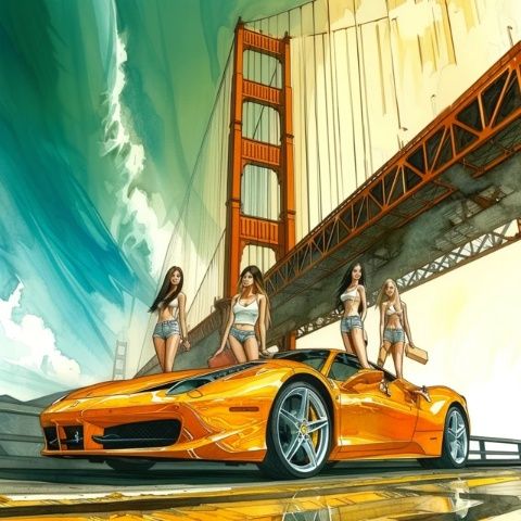 香車美女享用美味佳肴