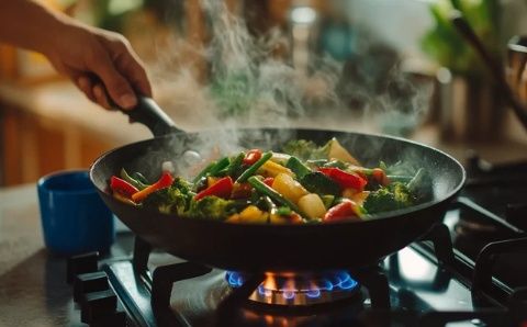 夏日廚房里的愛與美食：香菇炒肉、紅薯與豆角的溫馨故事