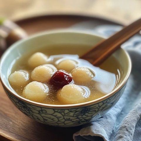 每到夏天，小與特別喜歡喝湯清豆綠的蘇式綠豆湯這款消夏飲品中，加了蒸熟的糯米