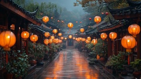 晚照映襯下，斜塘老街：水鄉美景與繁華交相輝映