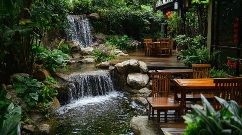 后院花語" 美食餐廳, 一顆閃亮的明珠安靜地坐落在天元區濱江北路的水邊風景里。