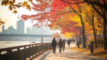 秋意盎然，武漢，充滿活力的城市，扶光露面的清晨，公園里、江邊，到處是運(yùn)動(dòng)的人們