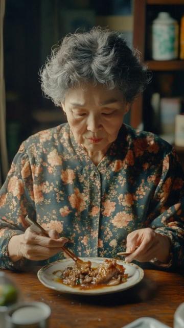 這位大媽已經六十七歲，來自四川的成都，在我們附近美食城干服務員