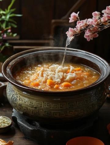 在五峰山口，在杏花深處，吃到最正宗的＂熬菜＂和最松脆的＂貼餅子＂,＂熬菜＂應該算
