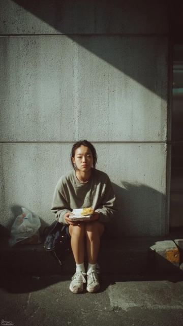 女孩路邊吃炒飯遇到流浪漢,她的反應溫暖人心