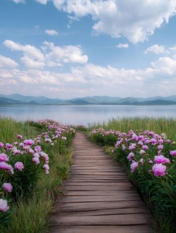 桃花湖度假水域風(fēng)光，風(fēng)格文案任你挑選