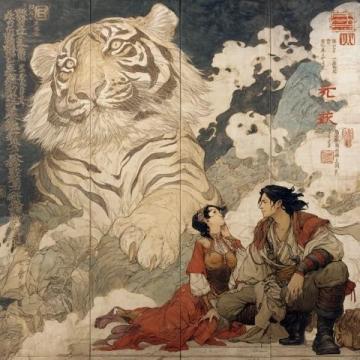 清朝姚墅鄉民在山上突遇老虎，虎一個劍步撲倒了他，利爪抓傷臉頰血流不止