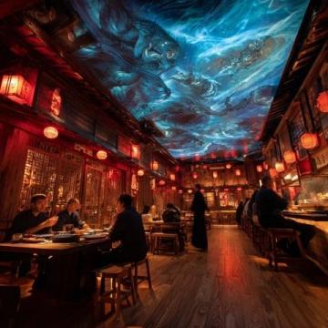夜幕低垂,龍祥美食街漸漸披上了它獨有的璀璨外衣,霓虹燈交織成一幅幅絢麗的畫卷
