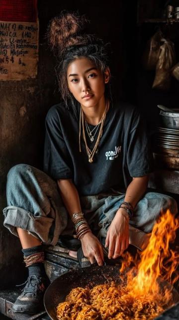 女孩路邊吃炒飯遇到流浪漢,她的反應溫暖人心