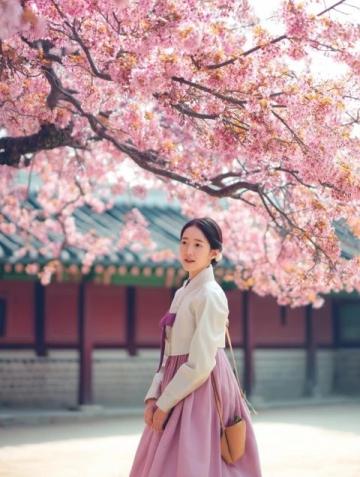 春風吹拂，杏花爛漫綻放