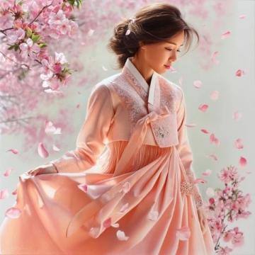 春風吹拂，杏花爛漫綻放