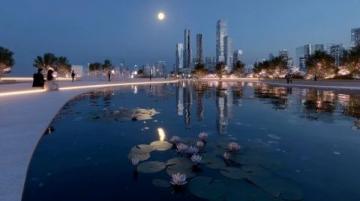 鄭州金融島湖邊:錦鯉嬉戲映波光