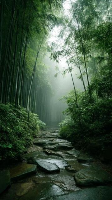 在竹林幽徑,那盞微光如引,照亮未知,于靜謐中探尋自我