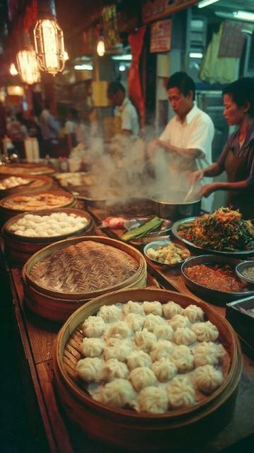 早高峰時分，英子包子店前人聲鼎沸，香飄四溢，顧客排隊等候嘗鮮。